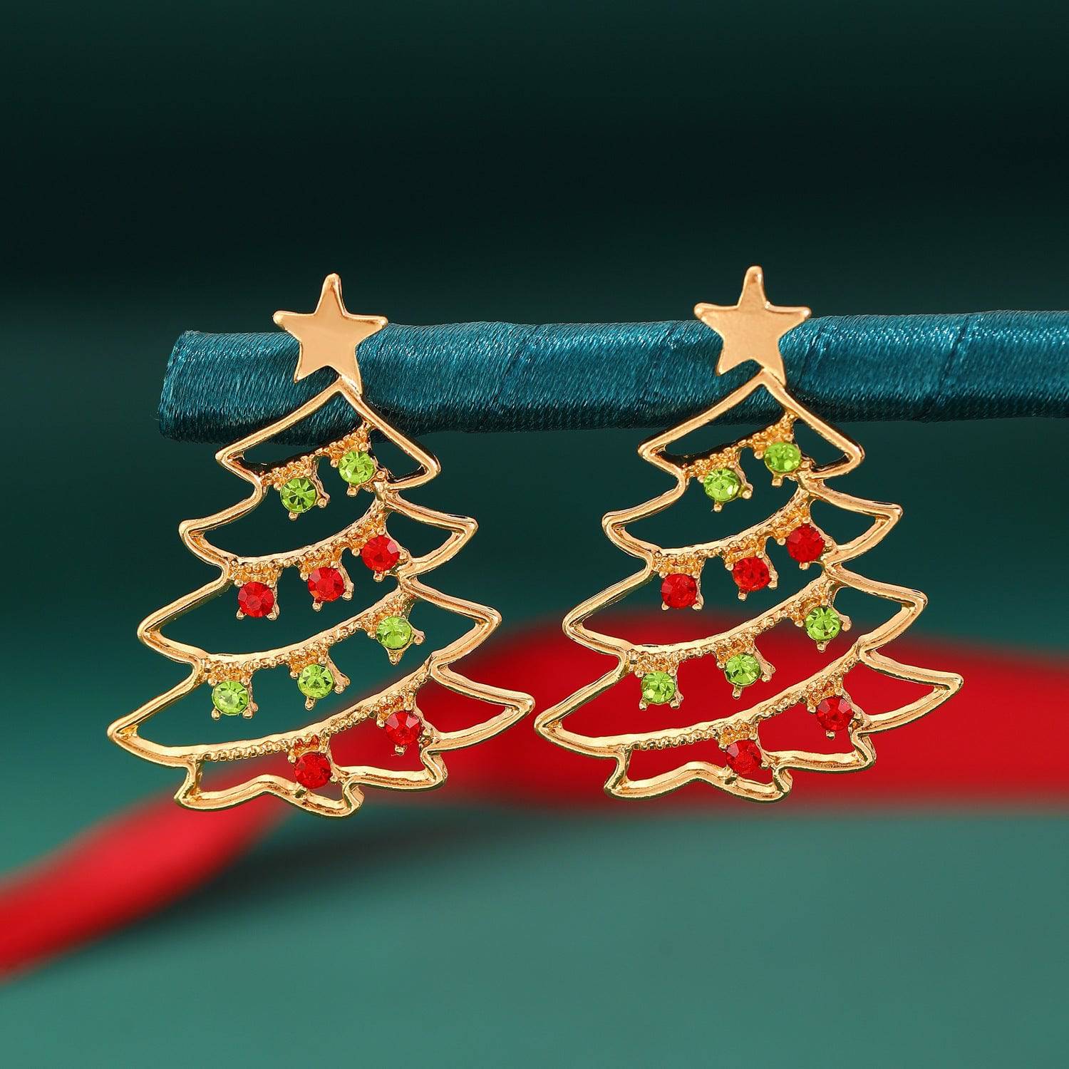 Colorful Zircon Christmas Tree Earrings – Festive Jewelry for Holiday Cheer - All Inclusive Family Treasures