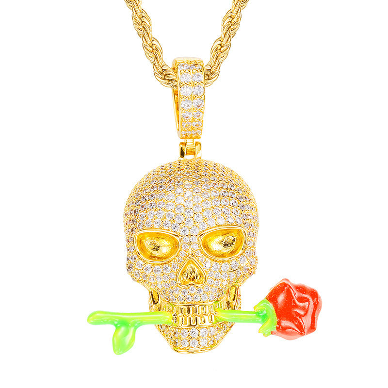 Luminous Skull Pendant with Rose – Statement Glow Necklace