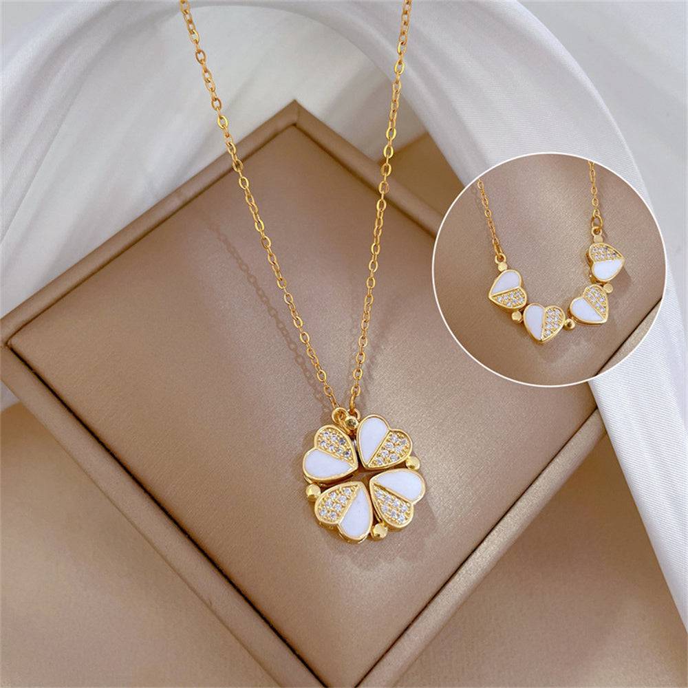 Luxury Four-Leaf Clover Pendant Necklace – Crystal Heart Jewelry for Women - All Inclusive Family Treasures