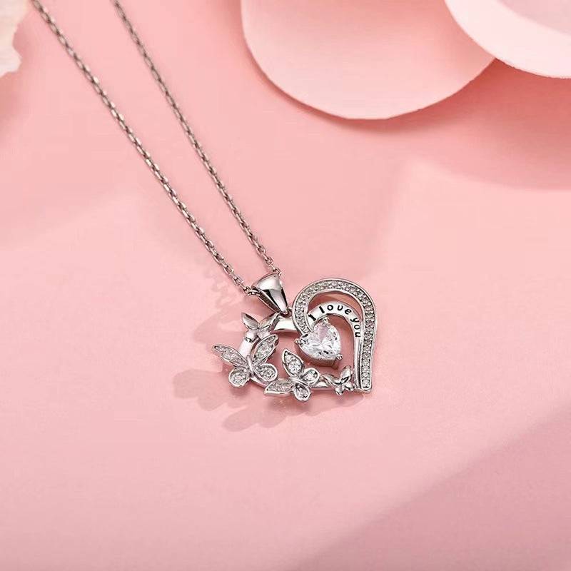 Butterfly Love Necklace – Rhinestone Heart Pendant for Valentine’s Day - All Inclusive Family Treasures