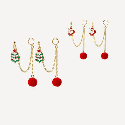 Festive Santa & Christmas Tree Chain Clip Earrings – Holiday Charm for Every Look - All Inclusive Family Treasures