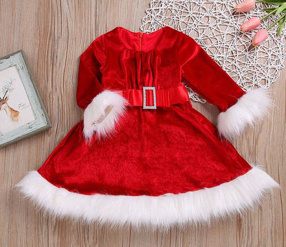 Girls’ Velvet Christmas Dress - Adorable Red & White Holiday Princess Dress - All Inclusive Family Treasures