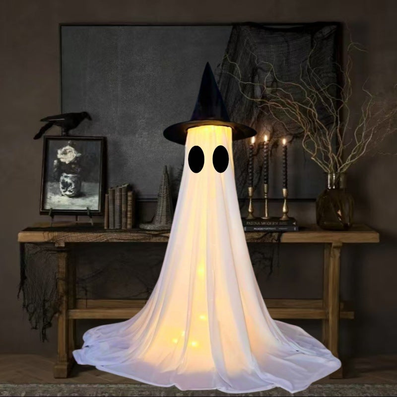 Glowing Ghost with Witch Hat – Spooky Halloween Yard & Porch Decoration