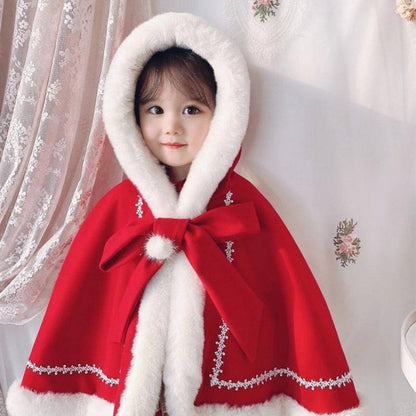 Kids’ Christmas Cape with Fur Collar - Cozy Fleece-lined Holiday Shawl for Little Girls - All Inclusive Family Treasures