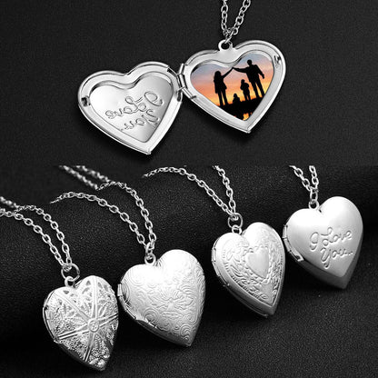 Personalized Heart Locket Necklace – Carved Photo Frame Pendant - All Inclusive Family Treasures