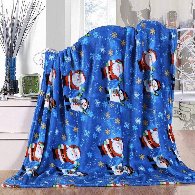 Cozy Christmas Flannel Blanket – Festive Elk, Snowman & Santa Prints for Warm Winter Nights - All Inclusive Family Treasures