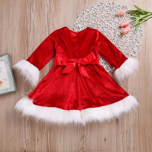 Girls’ Velvet Christmas Dress - Adorable Red & White Holiday Princess Dress - All Inclusive Family Treasures