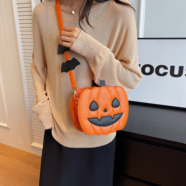 Pumpkin Scream Chic – Halloween Crossbody Bag with Bat Strap