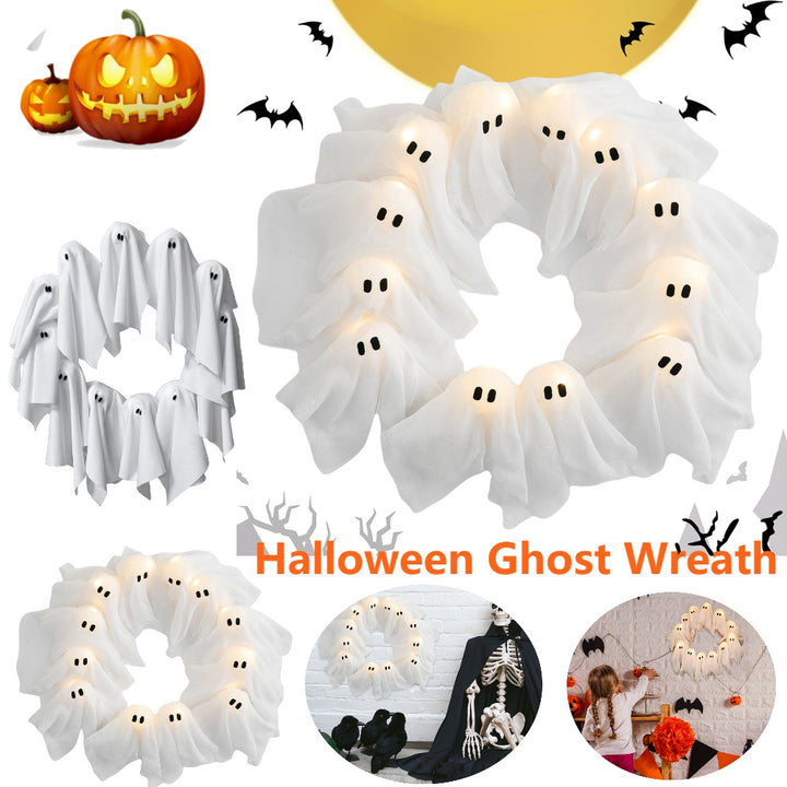 Glow-in-the-Dark Ghost Wreath – Light-Up Halloween Door Decor
