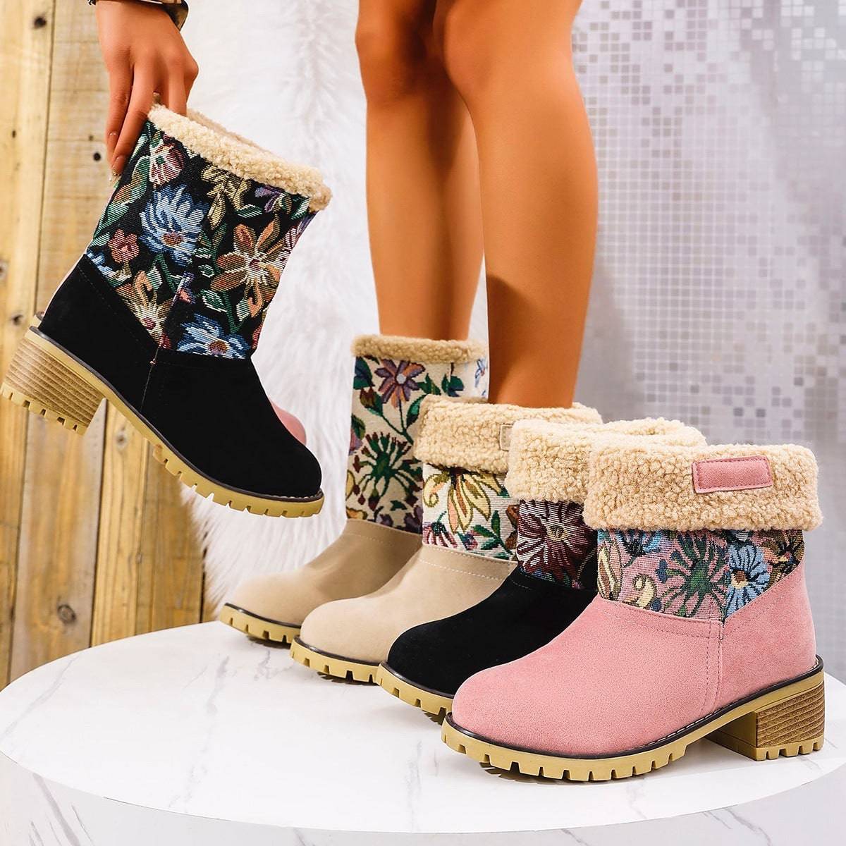 Floral Embroidered Winter Snow Boots – Ethnic Style with Warm Plush Lining - All Inclusive Family Treasures