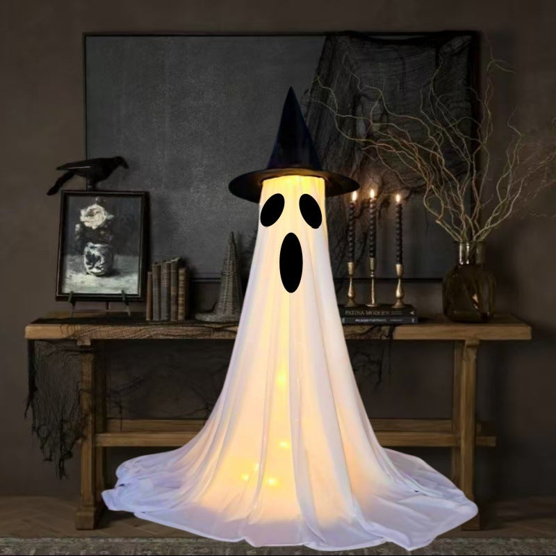 Glowing Ghost with Witch Hat – Spooky Halloween Yard & Porch Decoration