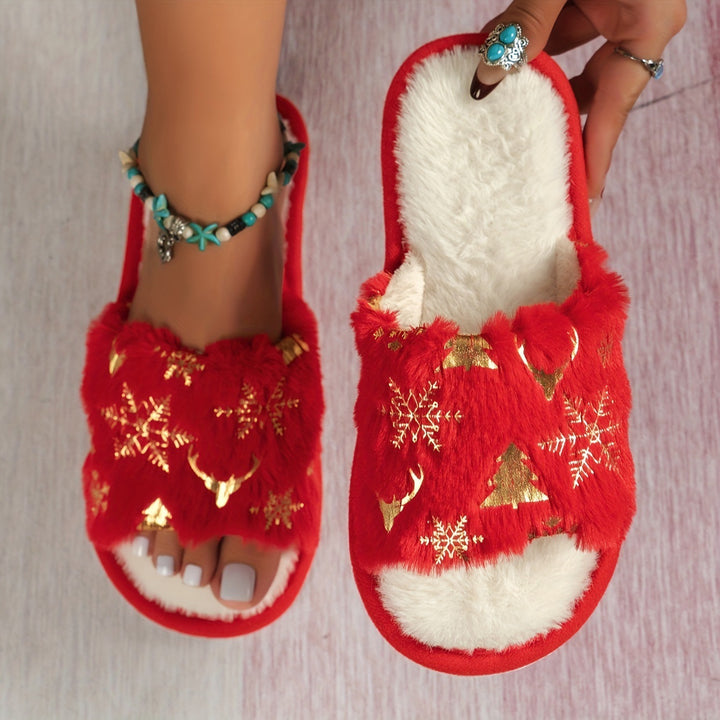 Cozy Christmas Plush Open Toe Slippers