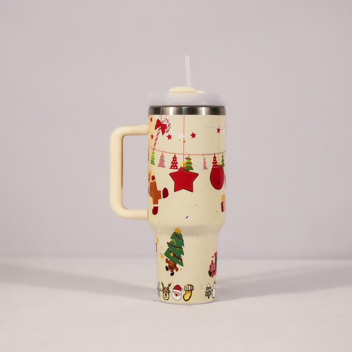 Festive Sip & Go: Christmas Pattern Stainless Steel Tumbler