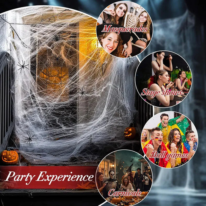 Realistic Halloween Spider Web with Creepy Crawling Spiders – Haunted House Décor