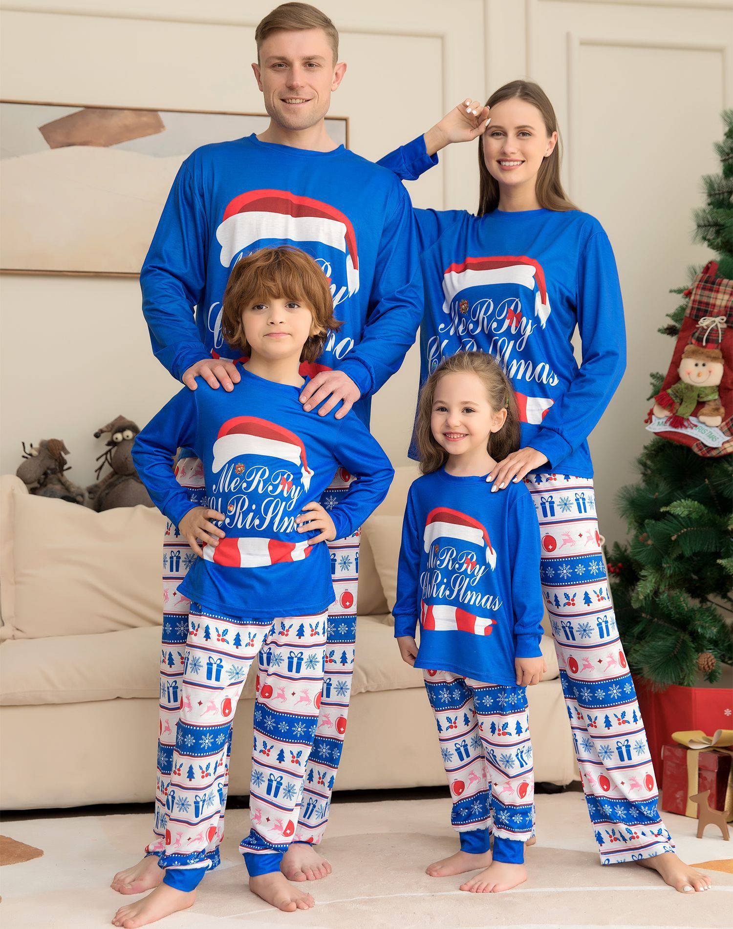 Festive Matching Family Christmas Pajama Set – Letter Print Tops & Plaid Pants - All Inclusive Family Treasures