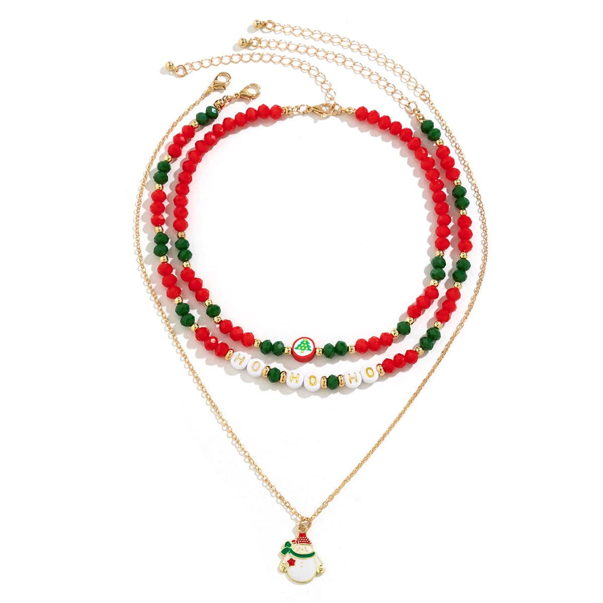 Festive Beaded Christmas Necklace Set – Holiday Charm with Snowman & Crystal Accents - All Inclusive Family Treasures