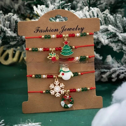 Festive Handmade Christmas Charm Bracelet Set – Beaded Holiday Joy with Snowman & Christmas Tree Charms - All Inclusive Family Treasures