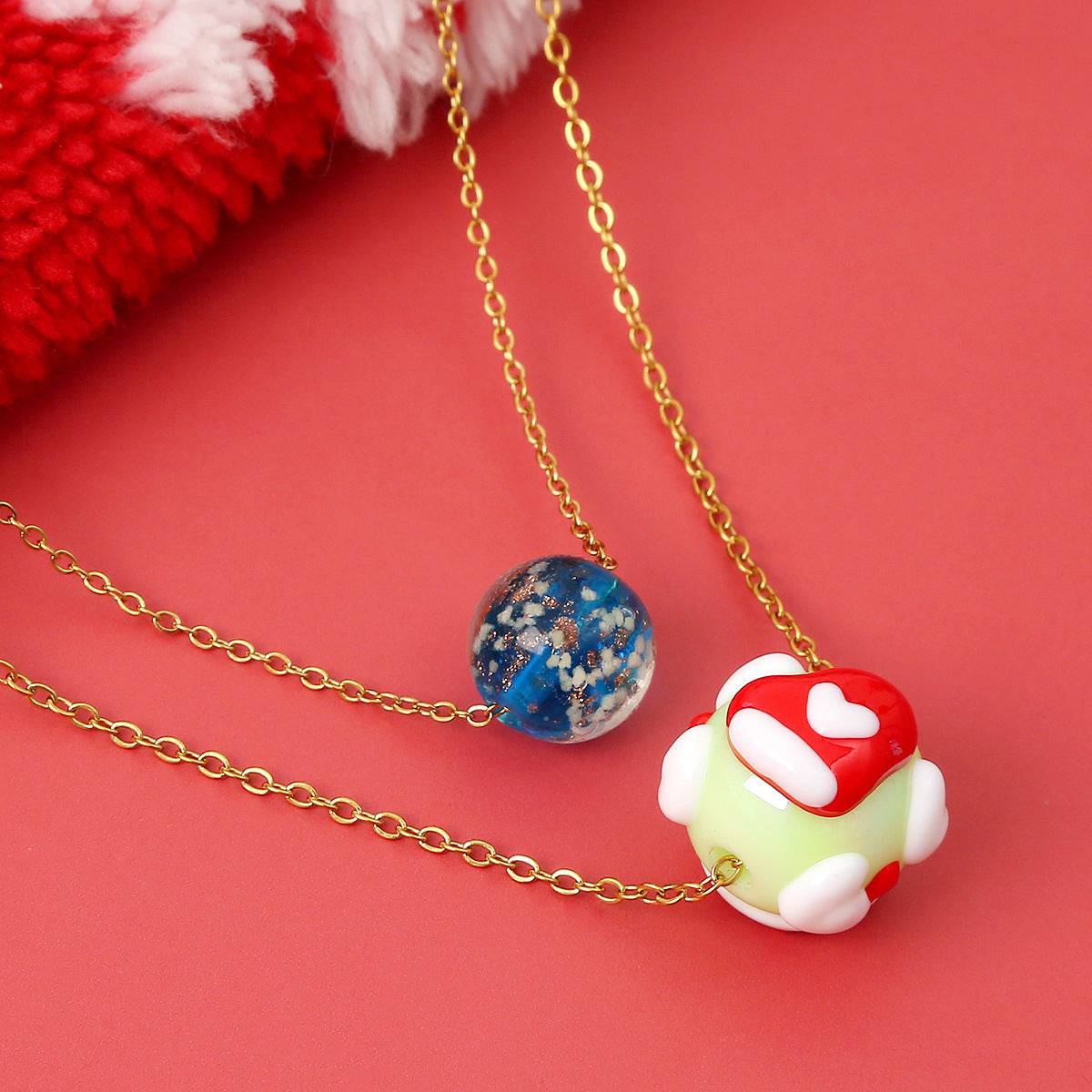 Christmas Luminous Necklace Fashion Niche Christmas Tree Santa Claus Round Bead Double-layer Necklace For Women Jewelry - All Inclusive Family Treasures