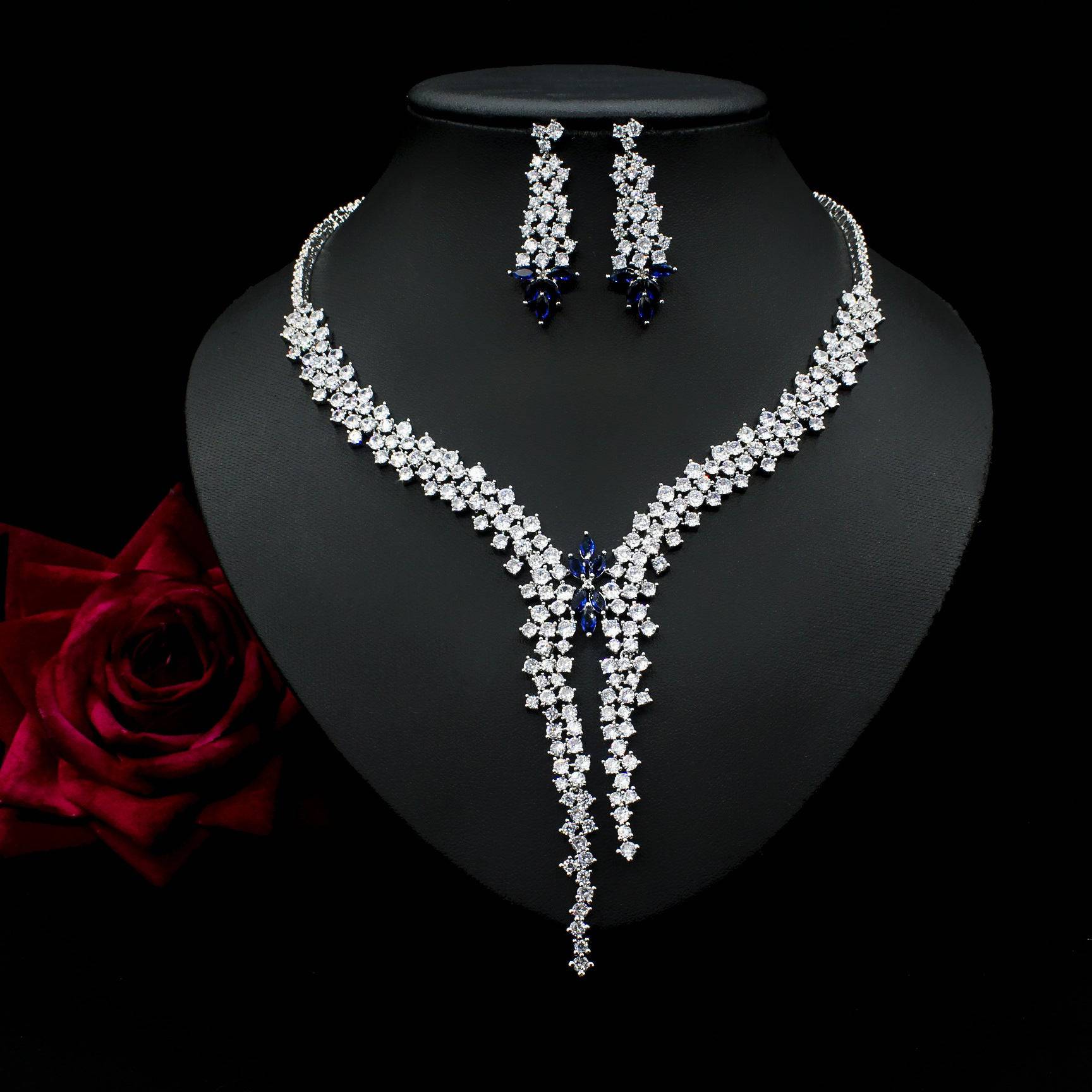 Exquisite Zircon Inlaid Necklace & Earrings Set – Dazzling Jewelry for Special Occasions - All Inclusive Family Treasures