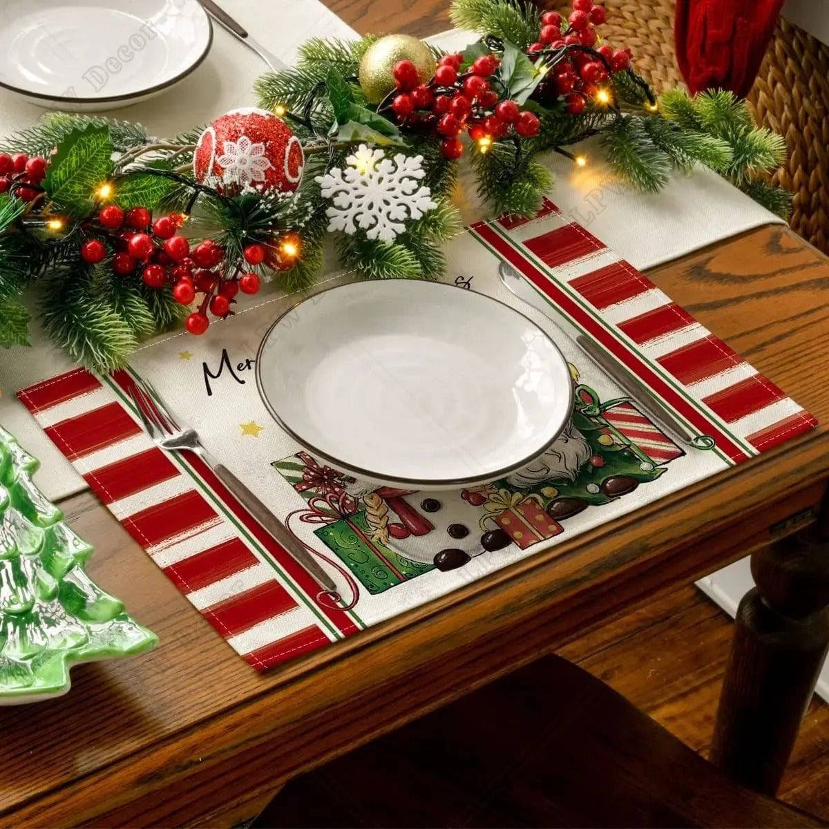 Merry Christmas Insulated Placemat Set – Anti-Scald, Holiday Dining Decor with Gnome and Tree Design - All Inclusive Family Treasures