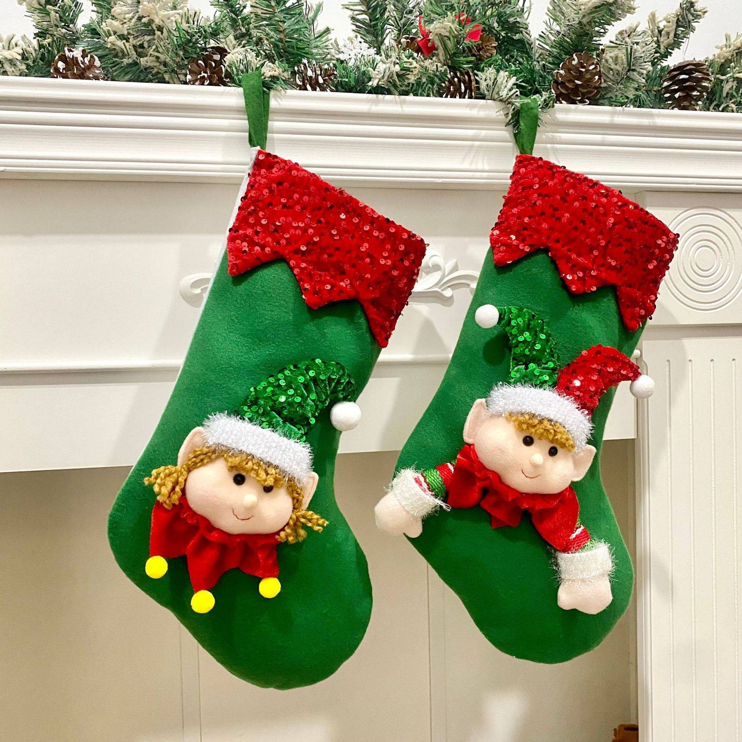 Playful Christmas Elf Stocking with Sequin Trim – Holiday Fun for All Ages - All Inclusive Family Treasures