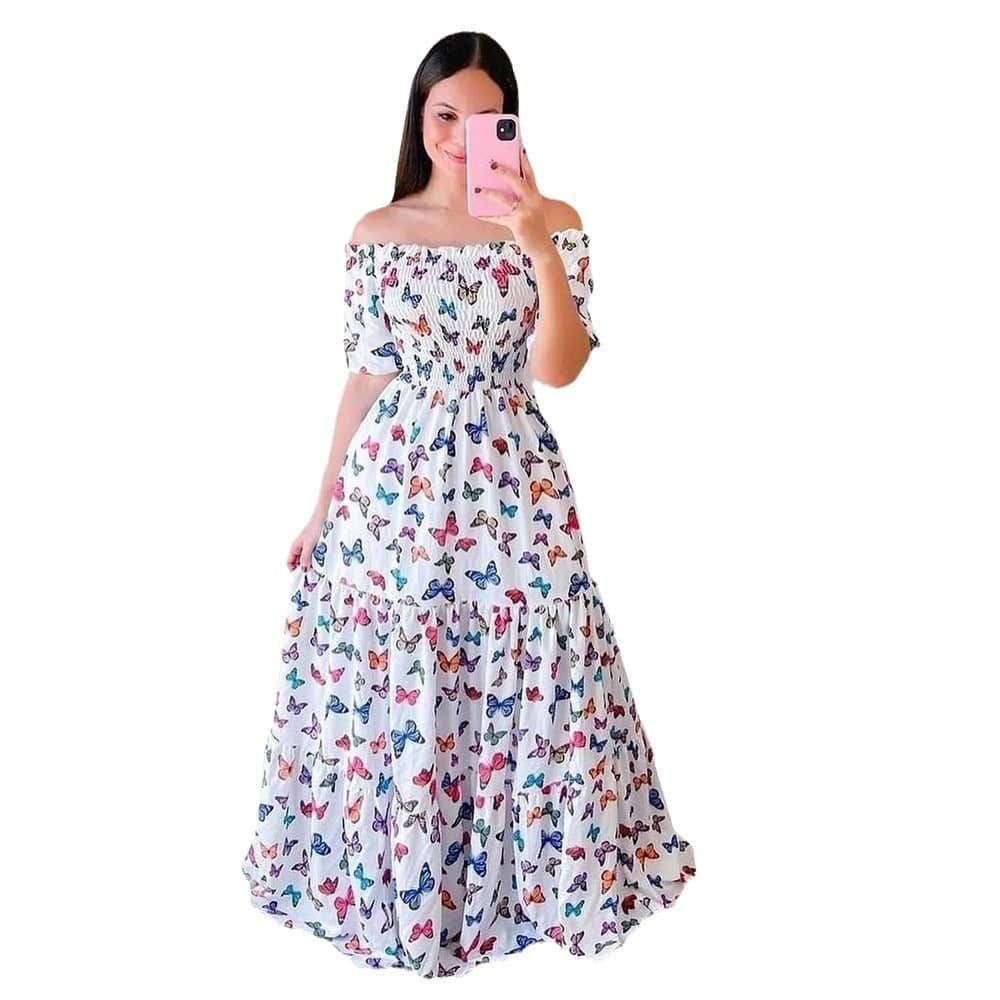 Women's Off-Shoulder Long Dress – Elegant Floral Design for Every Occasion - All Inclusive Family Treasures