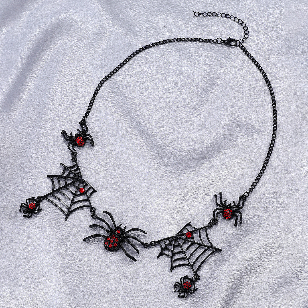 Gothic Spider & Web Statement Necklace – Halloween Edition
