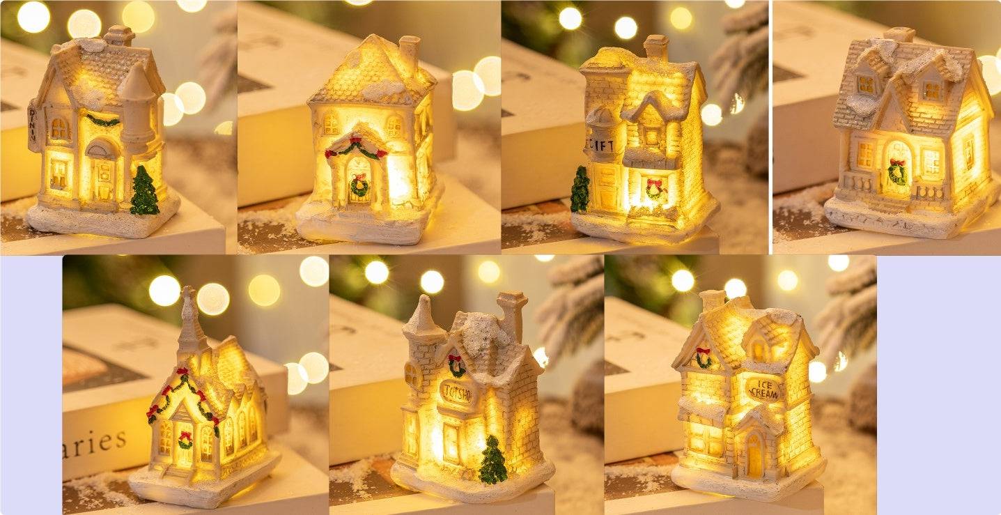 Mini LED Light-Up Christmas Village Houses – Festive Resin Decor for a Cozy Holiday Atmosphere - All Inclusive Family Treasures