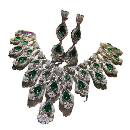 Luxurious Green Zircon Necklace & Earrings Set – Perfect Evening Dress Accessories for a Glamorous Look - All Inclusive Family Treasures