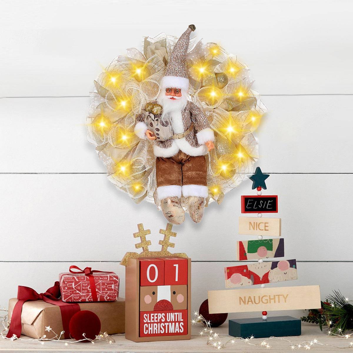 LED Santa Christmas Wreath – Festive Light-Up Holiday Door & Wall Decoration - All Inclusive Family Treasures