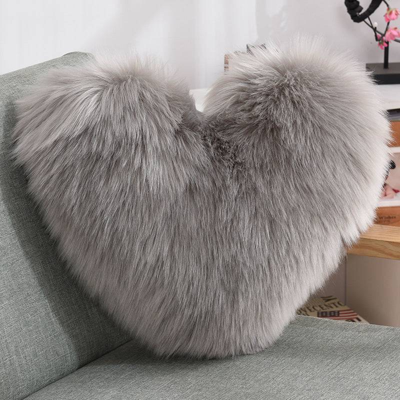 Luxurious Heart-Shaped Long Plush Decorative Throw Pillow – Fluffy Shaggy Cushion Cover for Sofa or Bed - All Inclusive Family Treasures