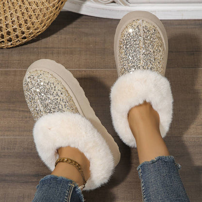 Glamour & Warmth: Fashion Sequined Plush Winter Slippers - All Inclusive Family Treasures