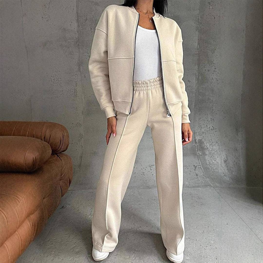 Women's Zipper Jacket & Wide-Leg Pants Two-Piece Set – Sporty Elegance Redefined - All Inclusive Family Treasures