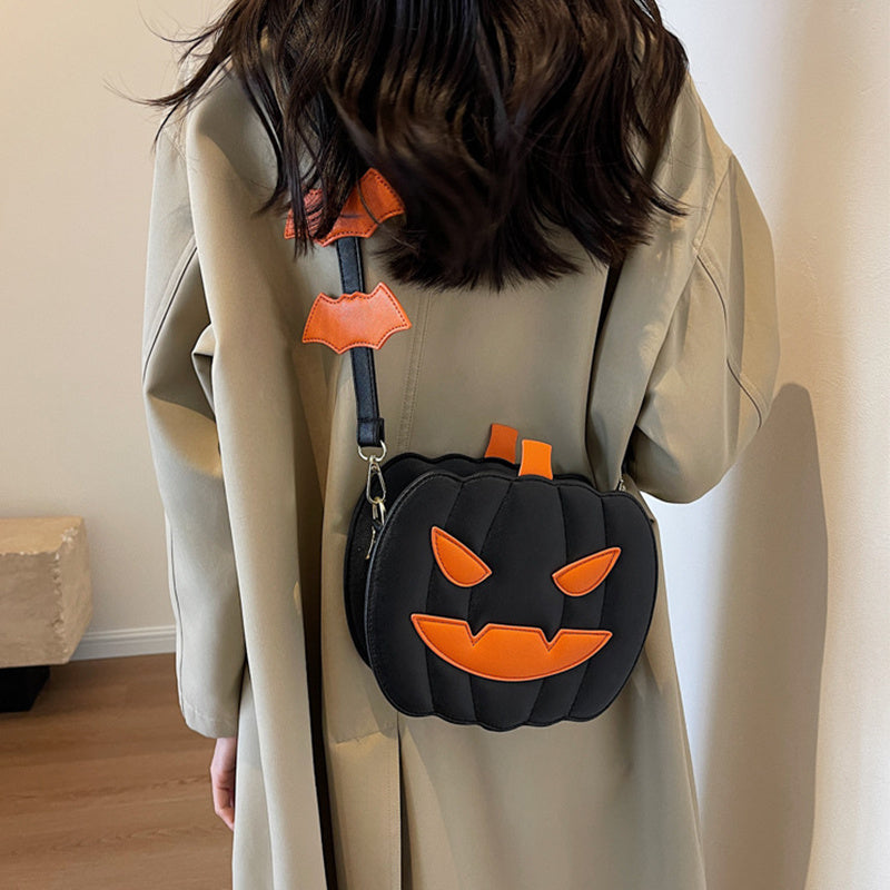 Pumpkin Scream Chic – Halloween Crossbody Bag with Bat Strap