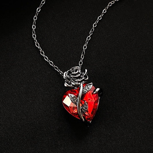 Punk Rose Heart Necklace – Bold Love Pendant for Valentine’s Day - All Inclusive Family Treasures