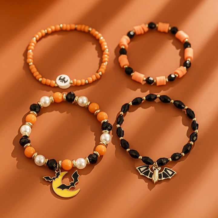 Halloween BOO & Spooky Bead Bracelet Set – 6-Piece Festive Stack