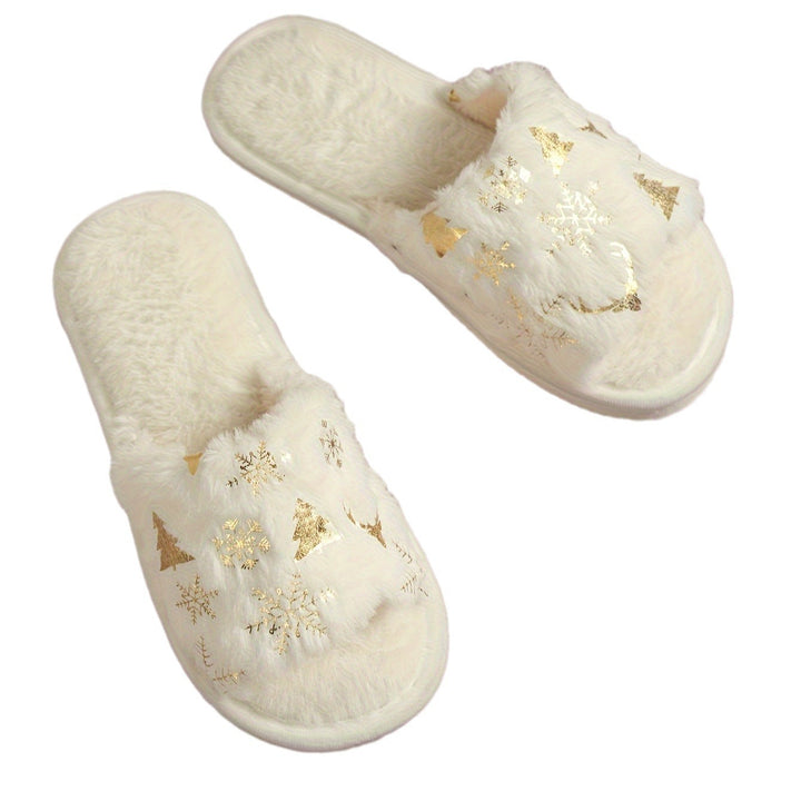 Cozy Christmas Plush Open Toe Slippers