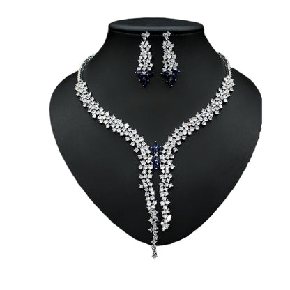 Exquisite Zircon Inlaid Necklace & Earrings Set – Dazzling Jewelry for Special Occasions - All Inclusive Family Treasures