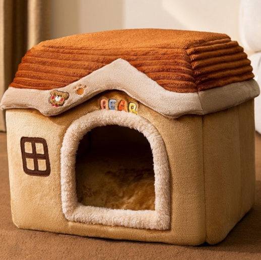 Cozy Cottage Pet House – Warm, Foldable, and Adorable for Dogs & Cats! - All Inclusive Family Treasures