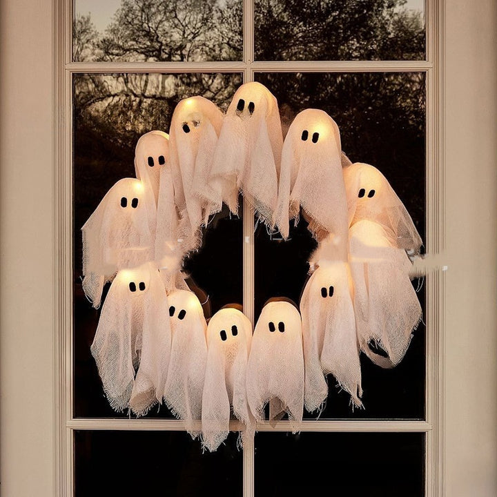 Glow-in-the-Dark Ghost Wreath – Light-Up Halloween Door Decor