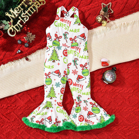 Festive Flair: Girls' Christmas Flared Suspender Pants – Holiday Style Made Fun - All Inclusive Family Treasures