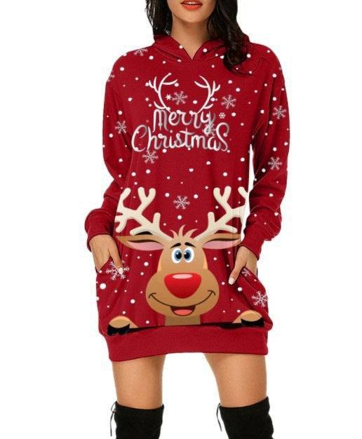 Festive Reindeer Hooded Christmas Dress - Cozy & Stylish for the Holidays! - All Inclusive Family Treasures