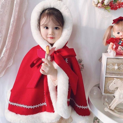 Kids’ Christmas Cape with Fur Collar - Cozy Fleece-lined Holiday Shawl for Little Girls - All Inclusive Family Treasures