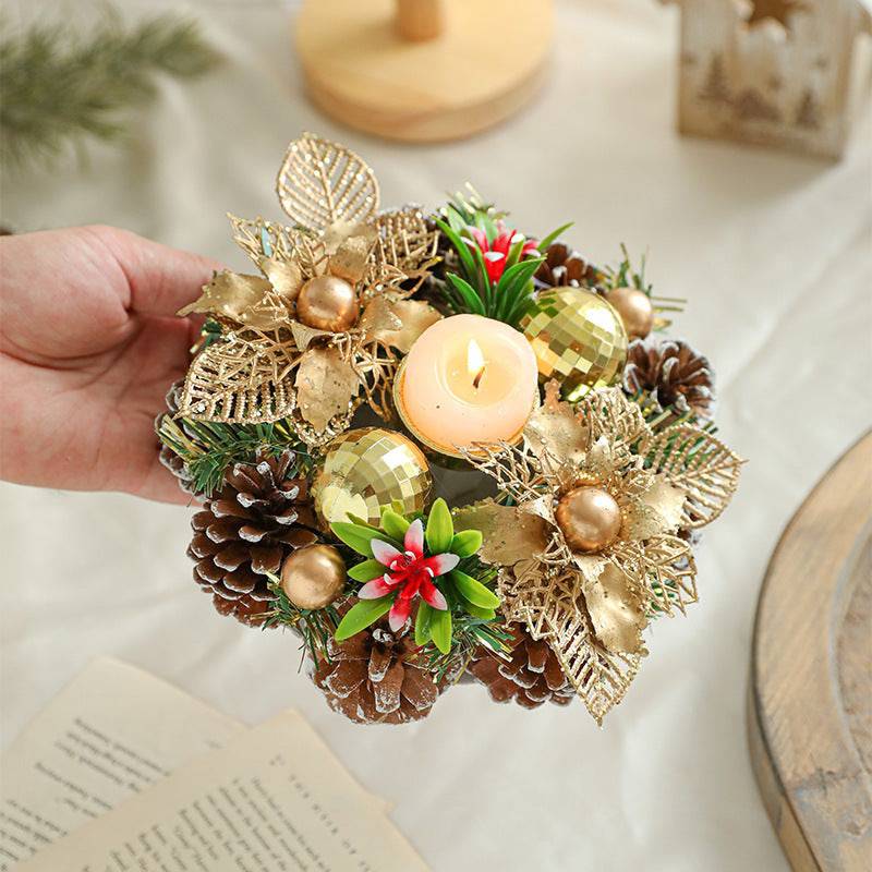 Elegant Christmas Candle Holder Wreath – Festive Pinecone & Faux Greenery Decor - All Inclusive Family Treasures