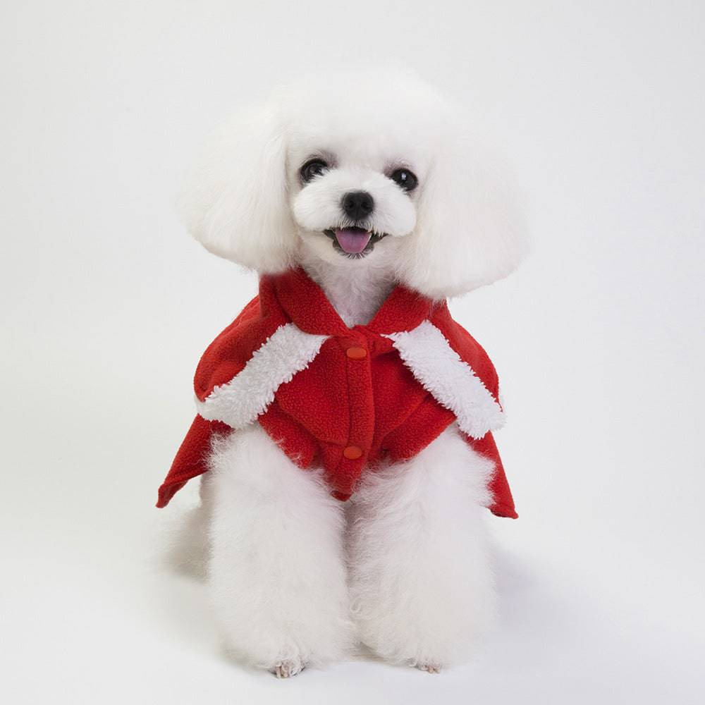 Enchanting Holiday Cloak for Pets – Cozy Christmas Red Shawl with Festive Pompoms and Reindeer Antlers - All Inclusive Family Treasures