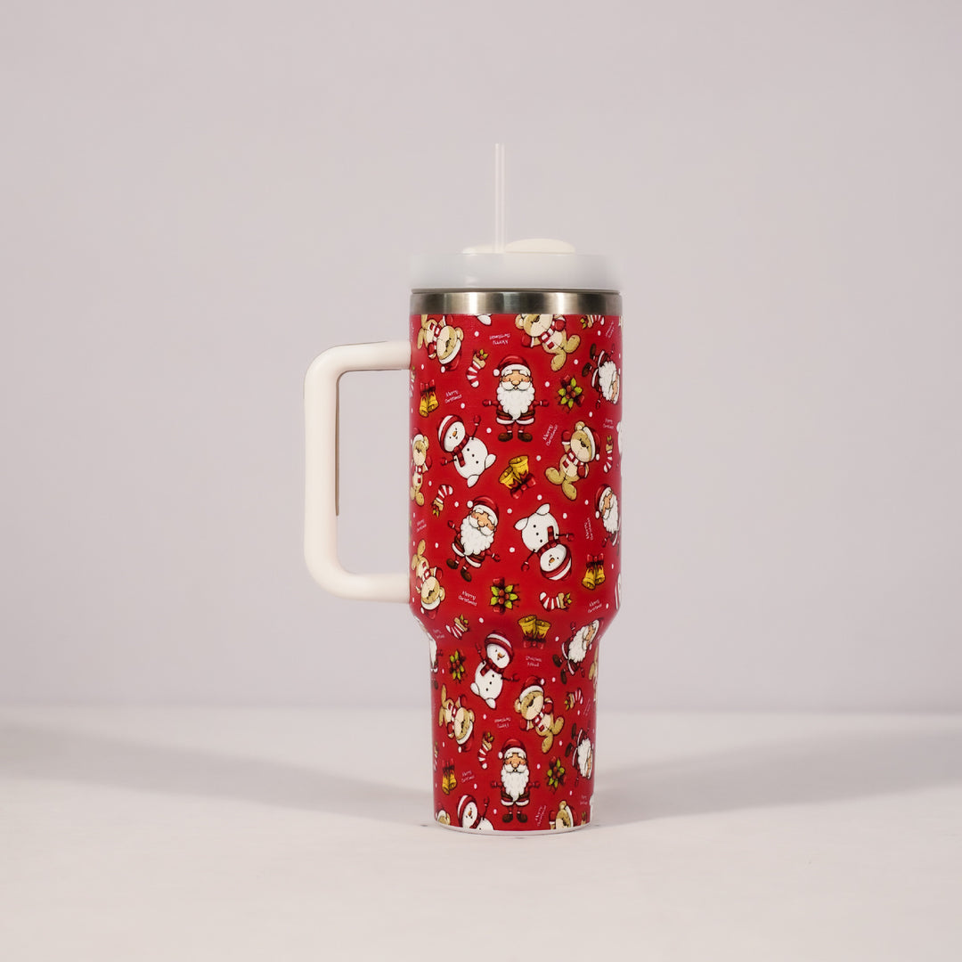 Festive Sip & Go: Christmas Pattern Stainless Steel Tumbler