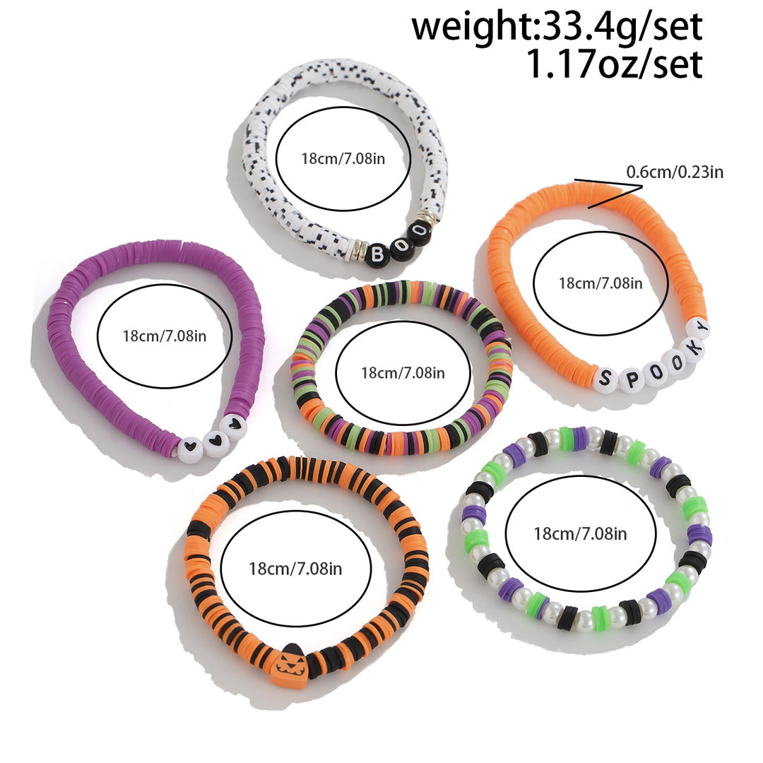 Halloween BOO & Spooky Bead Bracelet Set – 6-Piece Festive Stack