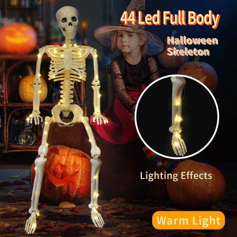 Glow-in-the-Dark Stand-able Hanging Skeleton – The Ultimate 90cm Halloween Décor with Warm Lights - All Inclusive Family Treasures