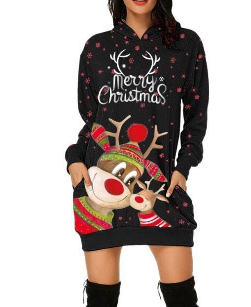 Festive Reindeer Hooded Christmas Dress - Cozy & Stylish for the Holidays! - All Inclusive Family Treasures