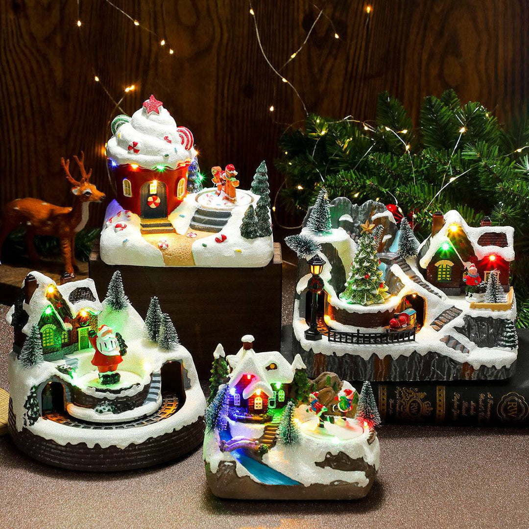 Rotating Christmas Village Music Box – LED Lit Resin Ornament with Santa & Snowy Scene - All Inclusive Family Treasures